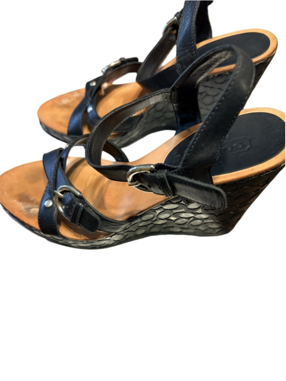 Coach Elize Patent Leather Wedge Sandals Size 8 Black - Picture 5 of 7